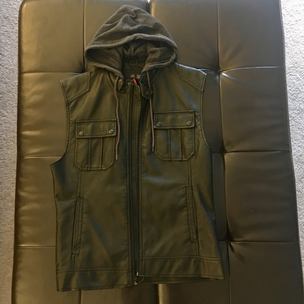 Men’s GUESS Leather hooded vest